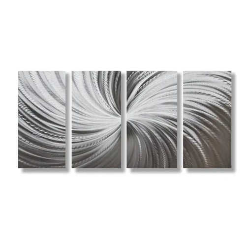 Large Silver Wall Art Titled "Silver Spiral" (Set of 4)