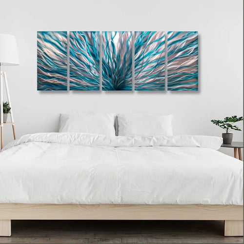 Large Teal Abstract Wall Art Titled "InBloom"