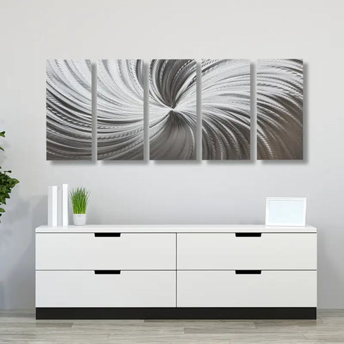 Large Wall Decor Titled Silver Spiral (Set of 5)