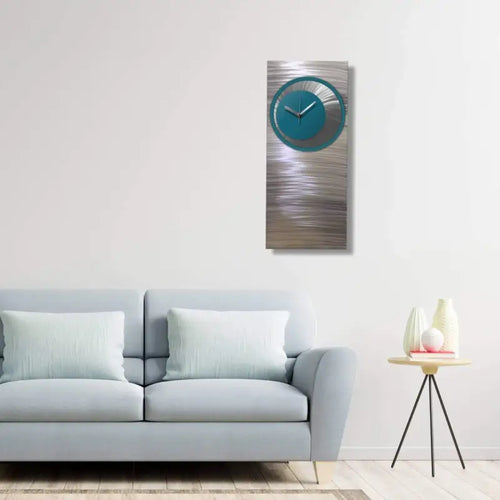 Teal Large Wall Clock Titled Synergy