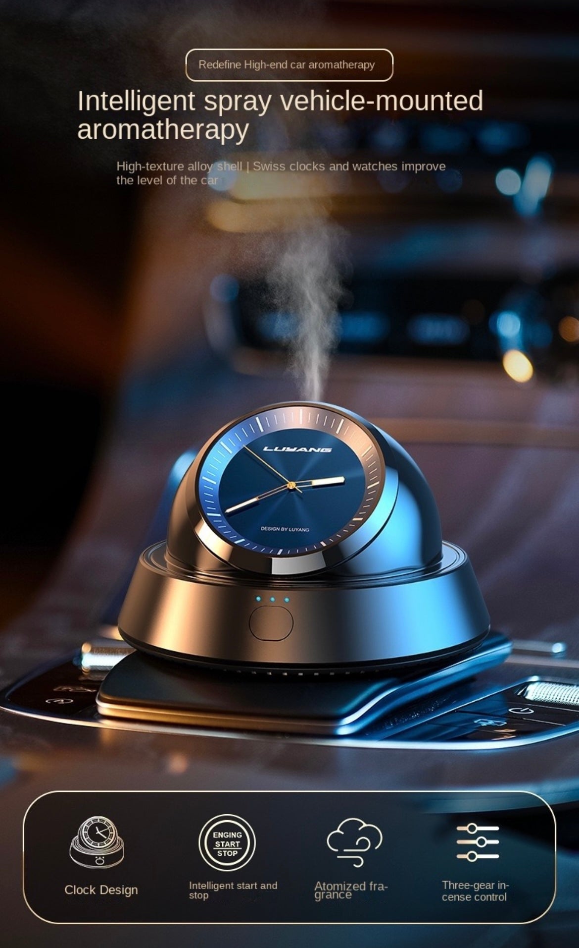 Smart Car Aroma Diffuser with Clock Perfume Ornament4
