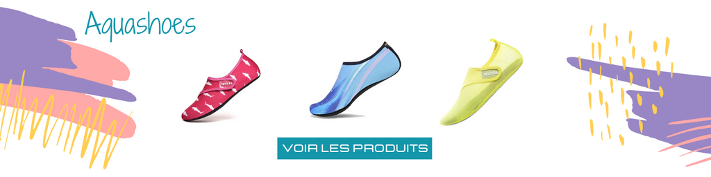 Bannière Aquashoes avec 3 modèles de chaussures aquatiques