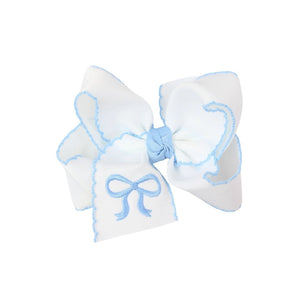 Embroidered Bow Crochet Edge Hair Bow On Alligator Clip - blue - Sugar Britches Boutique 