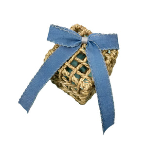 Denim Ruffle Edge Ribbon Hair Bow - Sugar Britches Boutique 