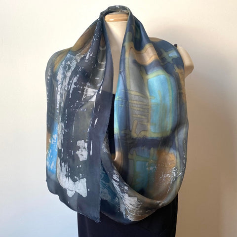 Batik Silk Scarf 11 x 70 - grey & Black