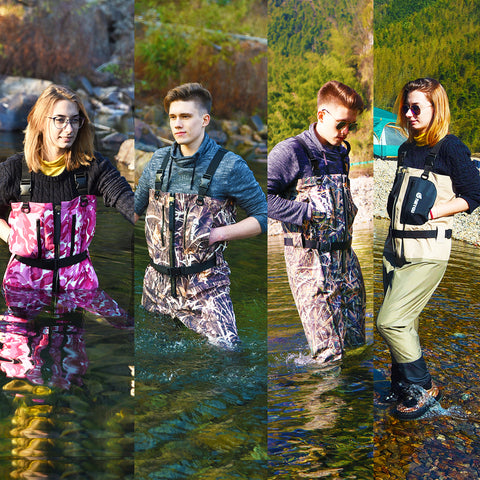 Neygu waterproof and breathable kids chest waders fishing pants integrated  with rubber boots