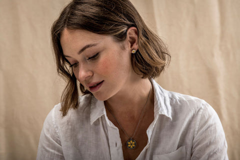 Model wearing matching sustainable jewellery