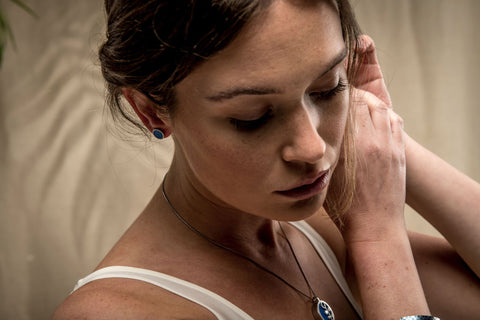 Model wearing matching sustainable jewellery