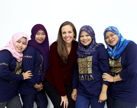 Amy with artisans and seamstresses of Batik Boutique