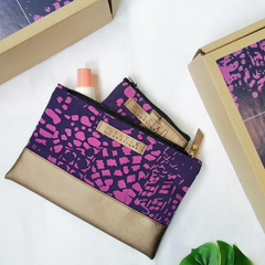 Organizer sets of Batik Zip Pouch and Card Holder Wallet in Purple Bintik