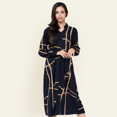 batik boutique long shirt dress in black ecru worn by emma tosh