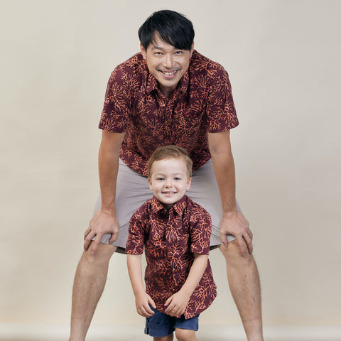 men batik shirt maroon coral