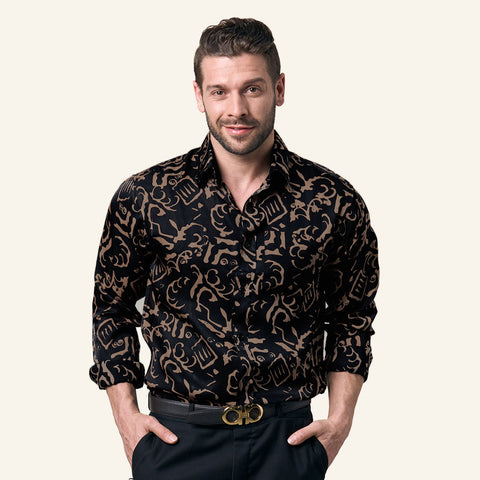 men long sleeved batik shirt black diwanie