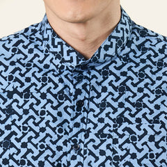 Close up on Batik Boutique's Midnight Arabesque batik shirt