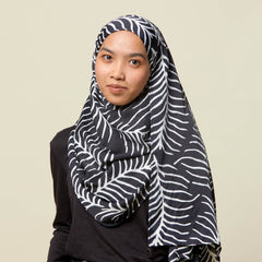 batik scarf black fern