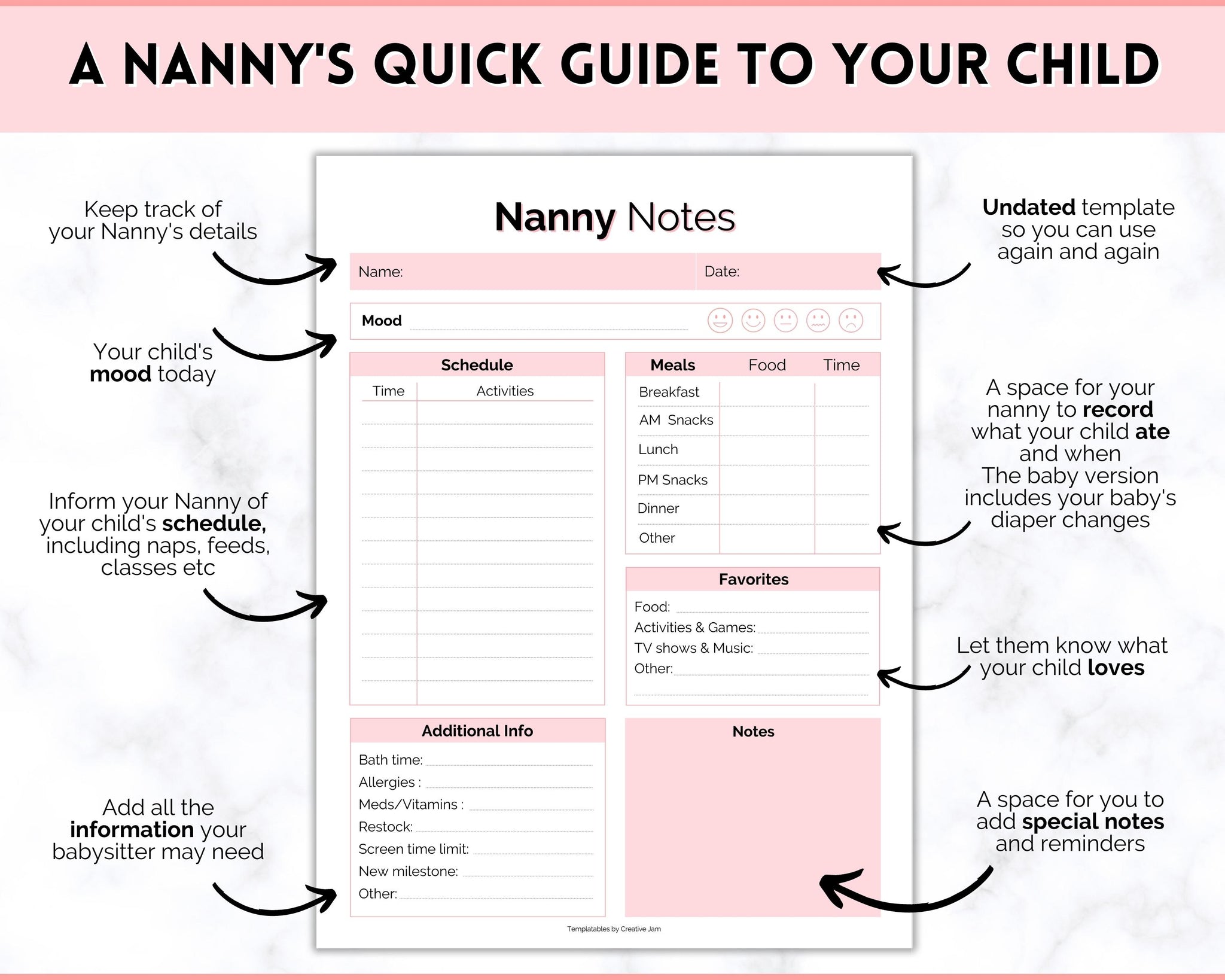 Nanny Schedule & Report Template for Baby Babysitter Hiring Guide