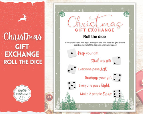 Christmas Dice Game Printable  Roll The Dice Gift Exchange Game – So  Festive!