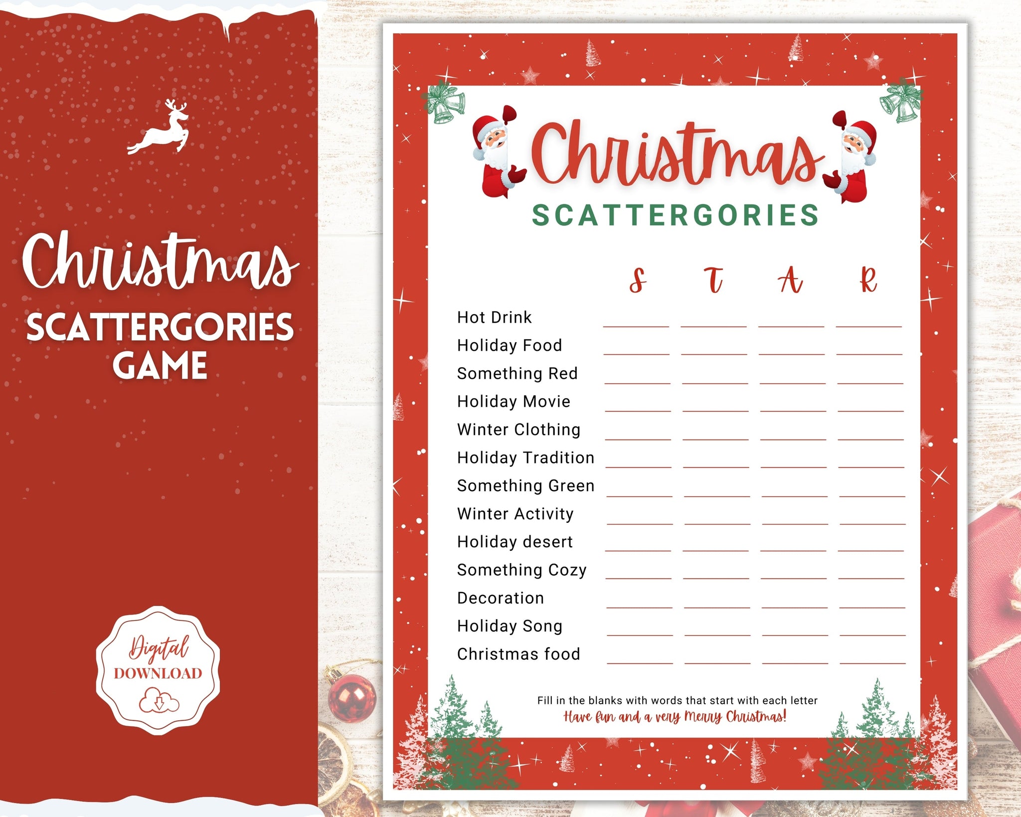 Christmas SCATTERGORIES Game | Xmas Holiday Game Party Printables