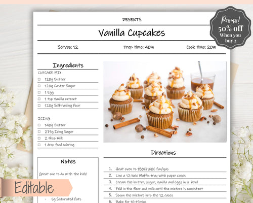 Editable Recipe Sheet Template Printables - Small Photo Ink Free