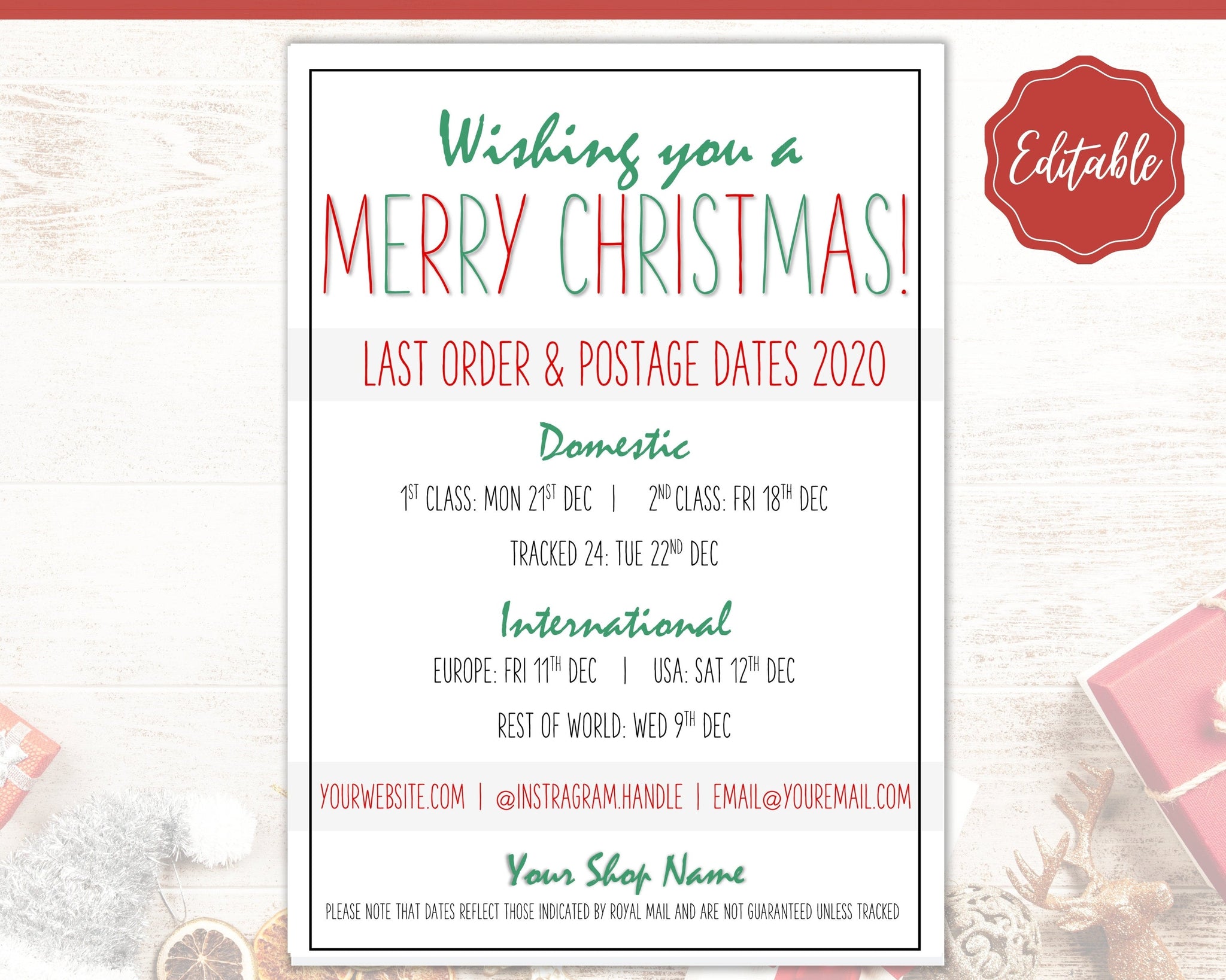 Last Posting Dates Christmas Packaging Care Cards