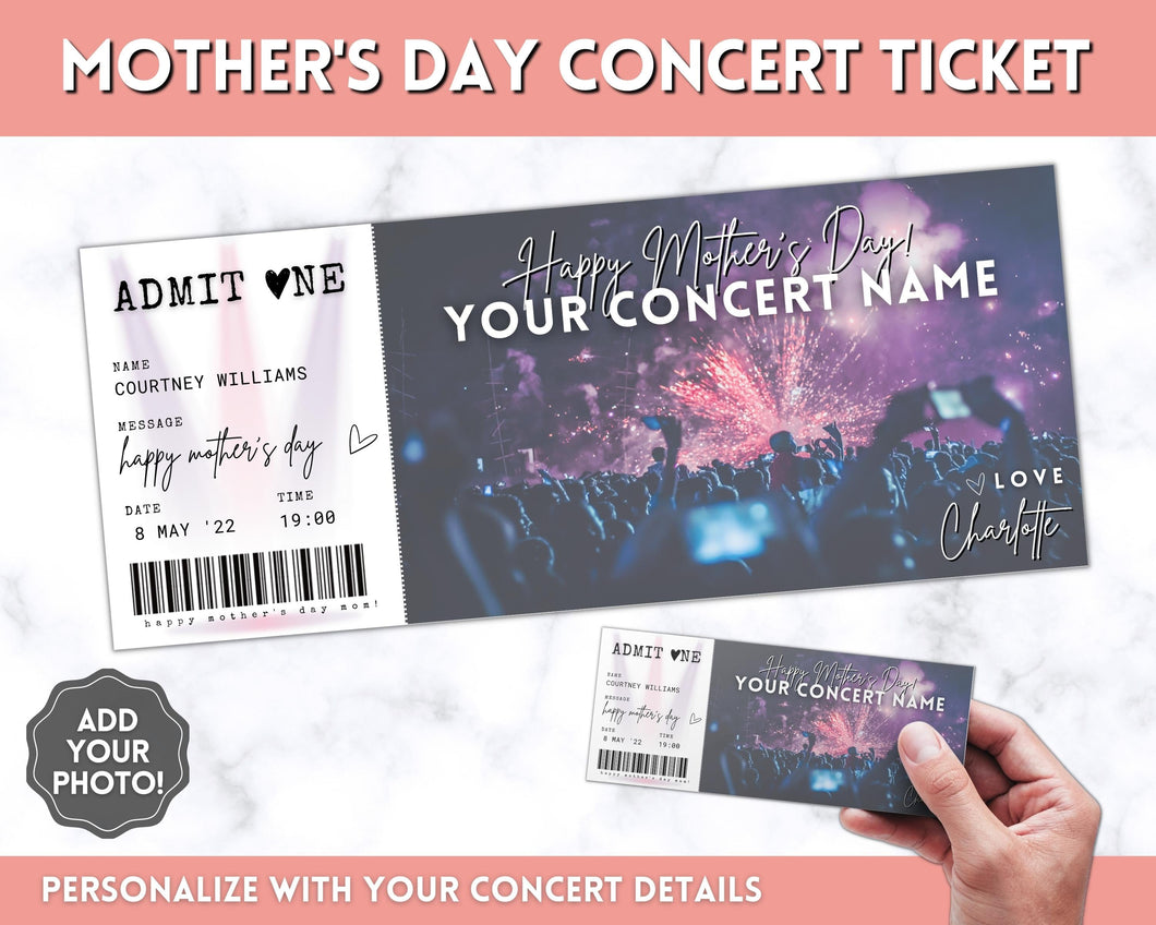 Mothers Day Concert Ticket Editable Template DIY Gift for Mum