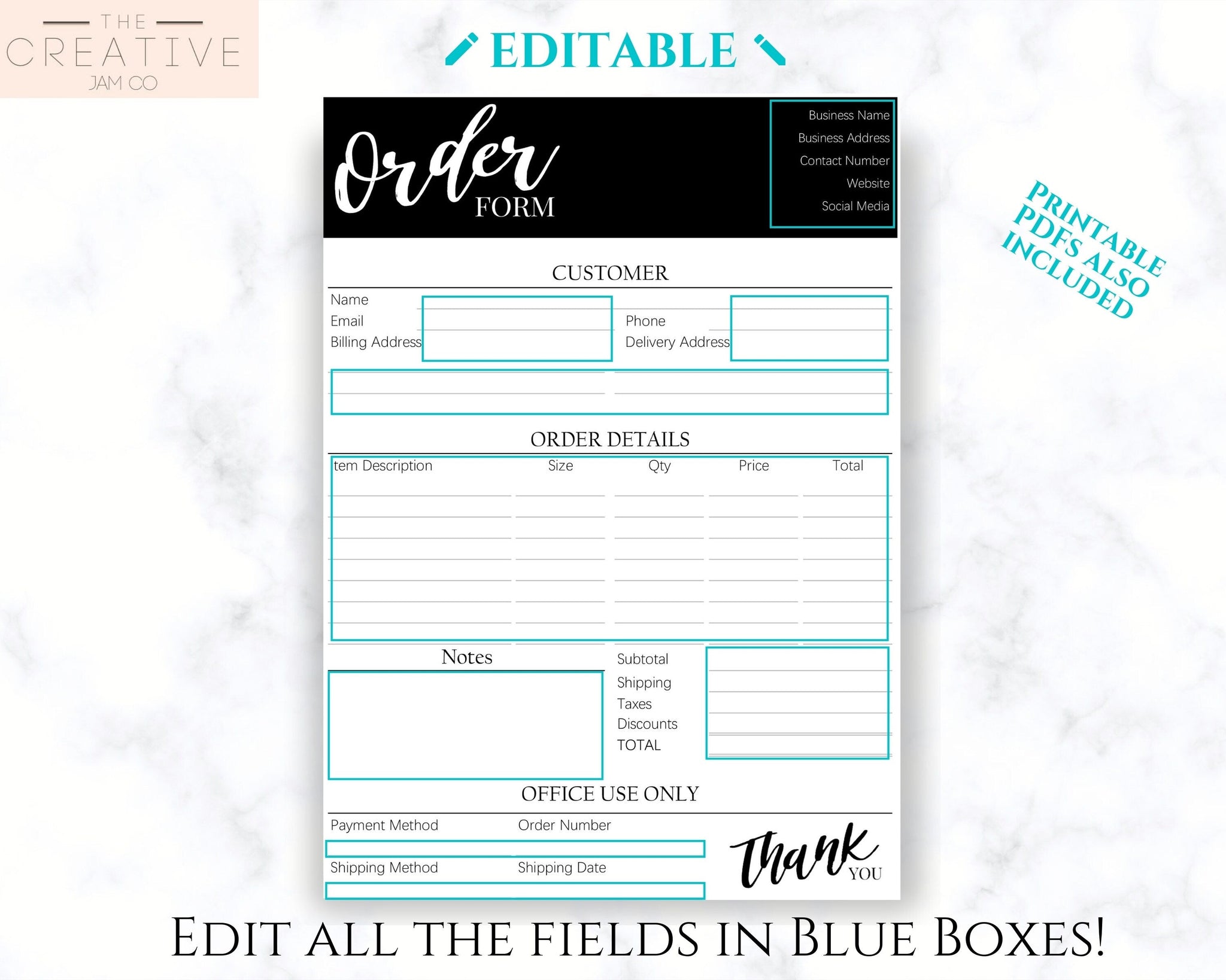 order form template printable customer order sales invoice