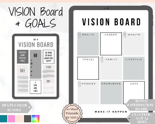 Vision Board & Goal Planner Affirmation Printables | Mono