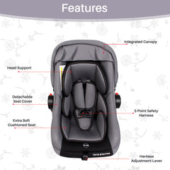 Grand Car Seat cum Carry Cot with Canopy & Rocking Feature | 3 Recline Position | Rear Facing for Infants 0 to 13 Kg