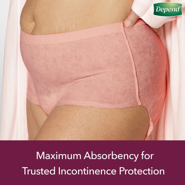 Woman wearing a maximum absorbency adult diaper