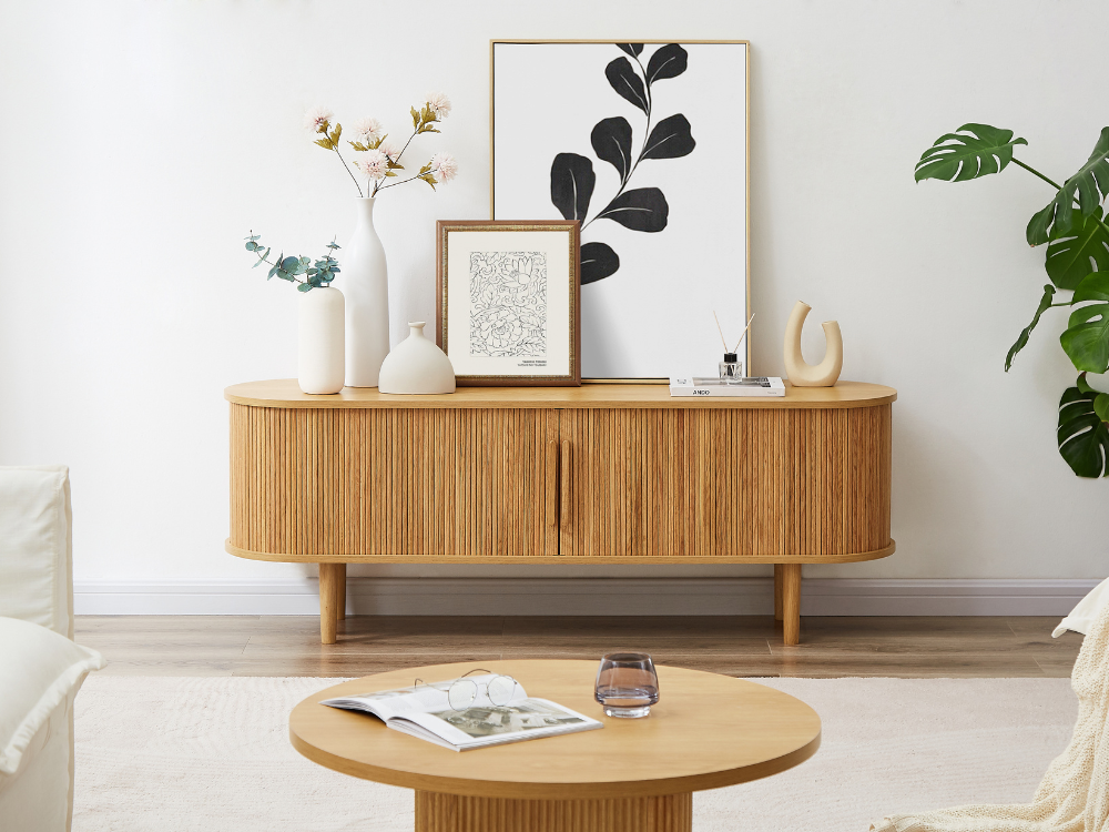 tv unit decorated with books