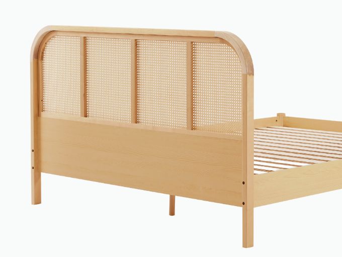 Lulu Bed Frame with Curved Rattan Bedhead - Double