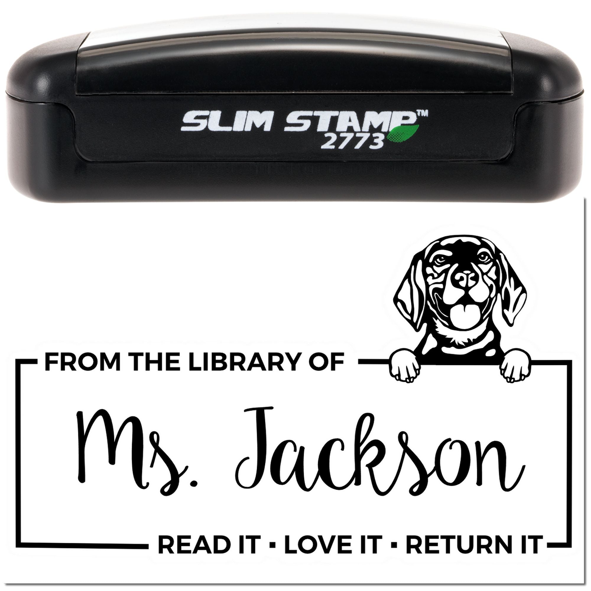 Custom Borrowed Book Stamp with Beagle