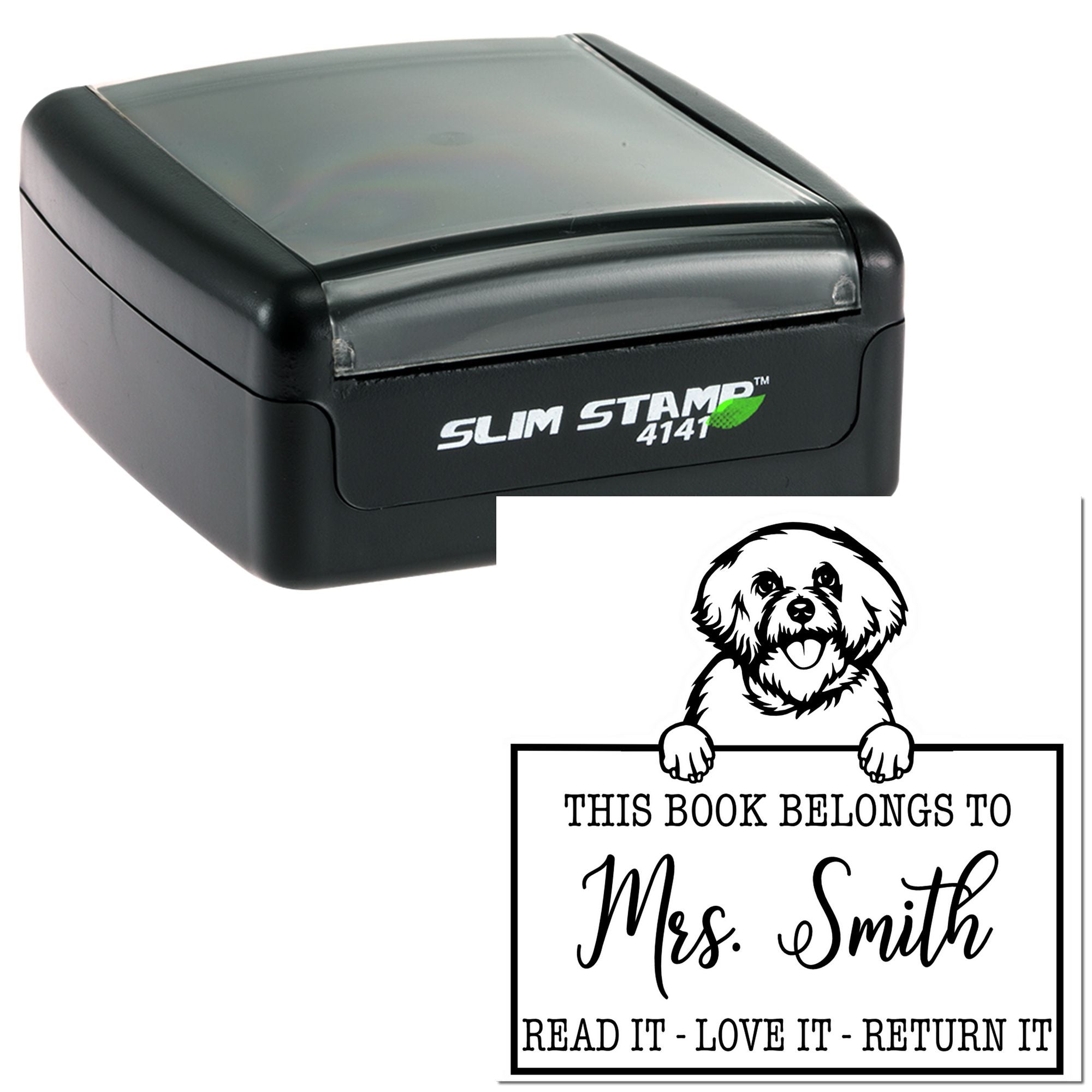 Personalized Book Ownership Tools Stamp with Bichon Frise Dog
