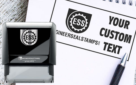 Picture of Custom Logo Stamp with Text and Logo pictured with a mount