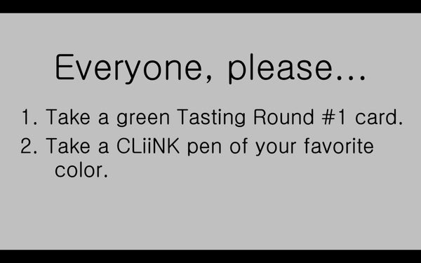 Interactive video instructing to take a tasting round card and a pen of your favorite color.