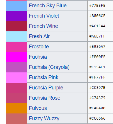 Colours D-F