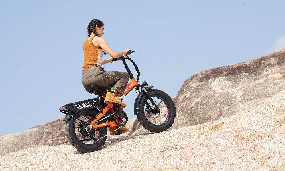 a girl is riding Mars 2.0 ebike with 750 watt