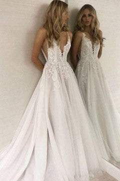 Low V Neck Wedding Gown