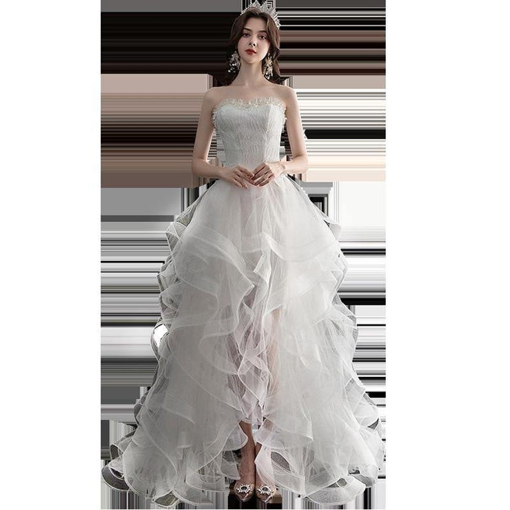 Short Front Long Back Strapless Wedding Dress - TheFashionwiz