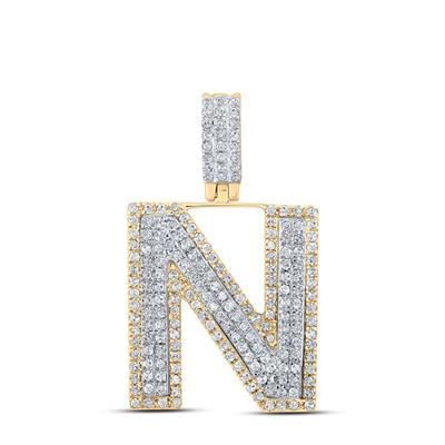 10K TWO-TONE GOLD ROUND DIAMOND N INITIAL LETTER PENDANT 5/8 CTTW_0