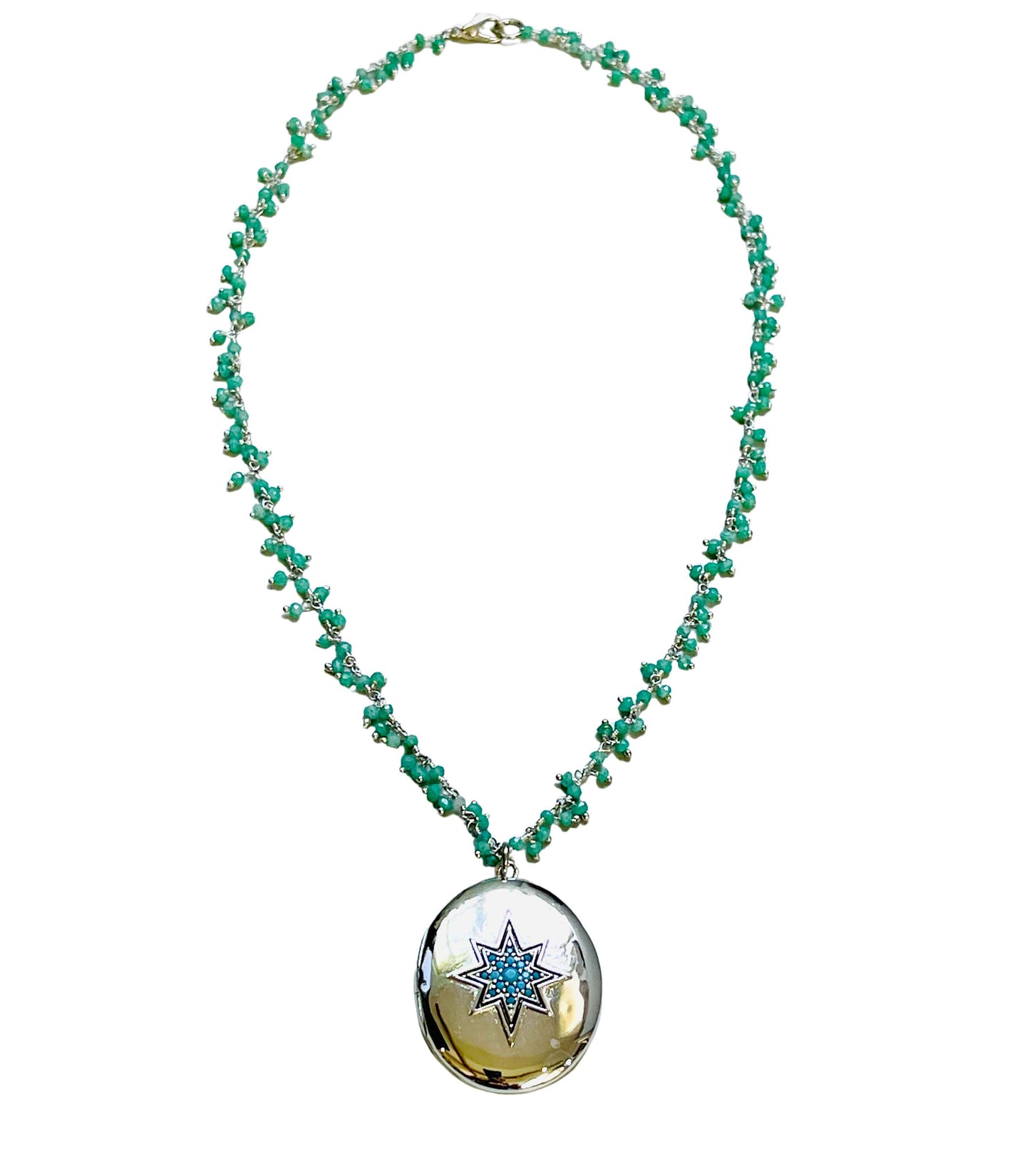 Green Onyx Floral Locket with Diamond Stones