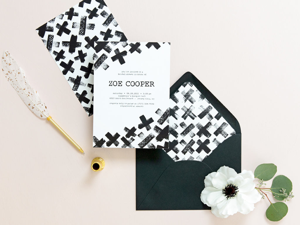 Edgy black and white bridal shower invitations by Digibuddha