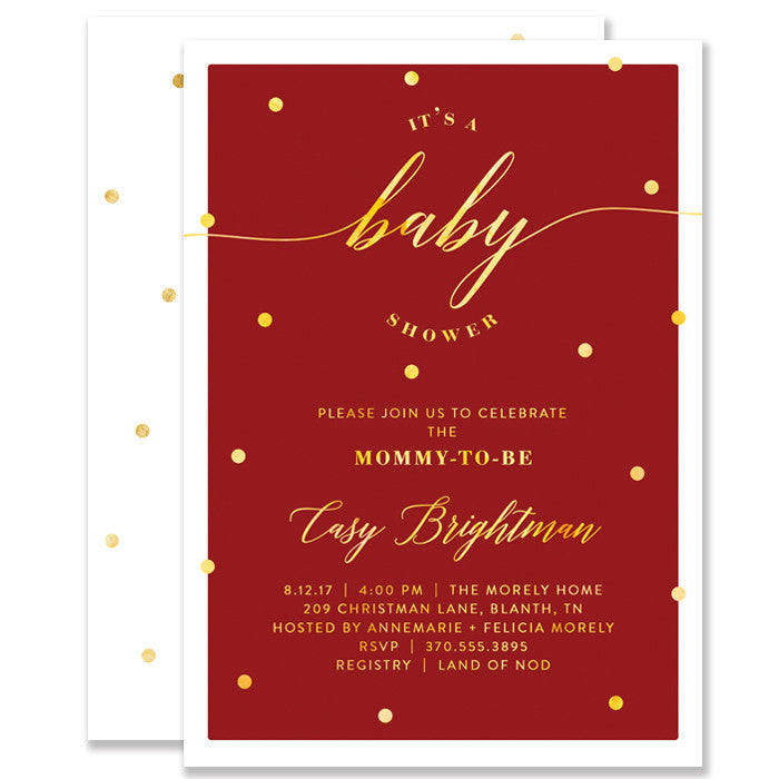 red and gold baby shower invitations