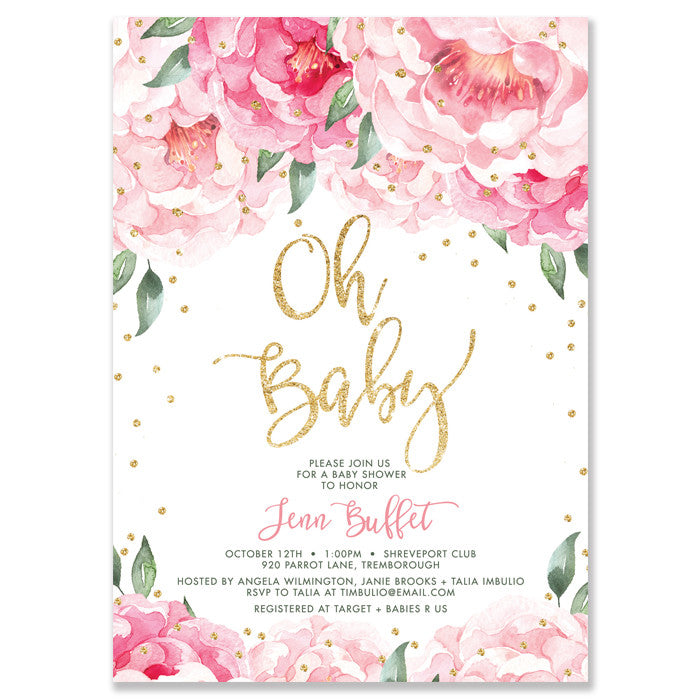 Pink Peonies Baby Shower Invitation 