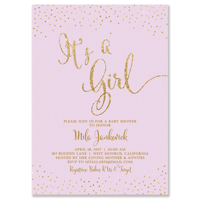 Lilac & Gold It's A Girl! Baby Shower Invitation – Digibuddha