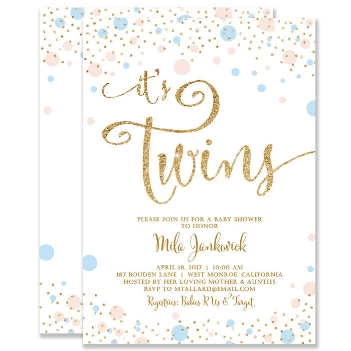 "mila" twins boy + girl gender neutral baby shower invitation