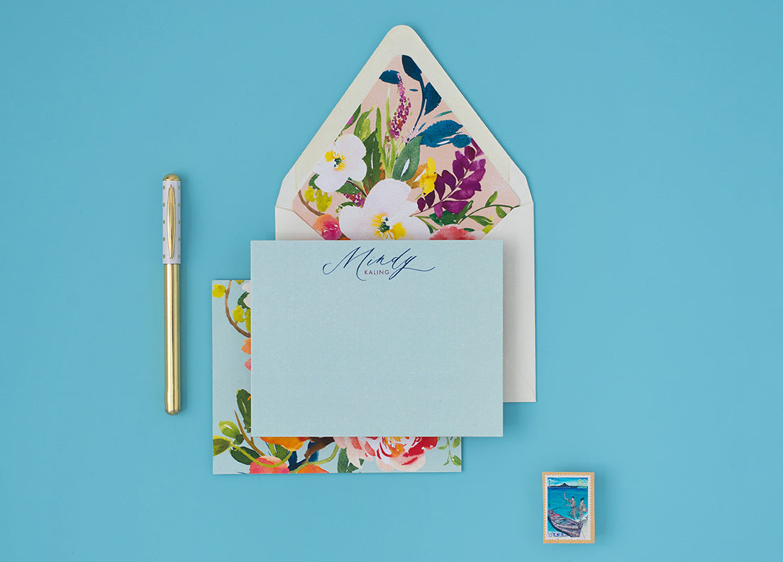 Personalized Notecards - blue watercolor floral %