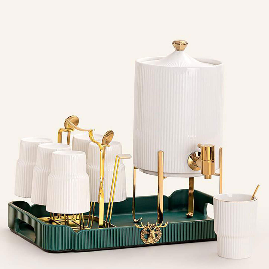 Panja Nordic Water Set With Dispenser, Glass & Tray (white)