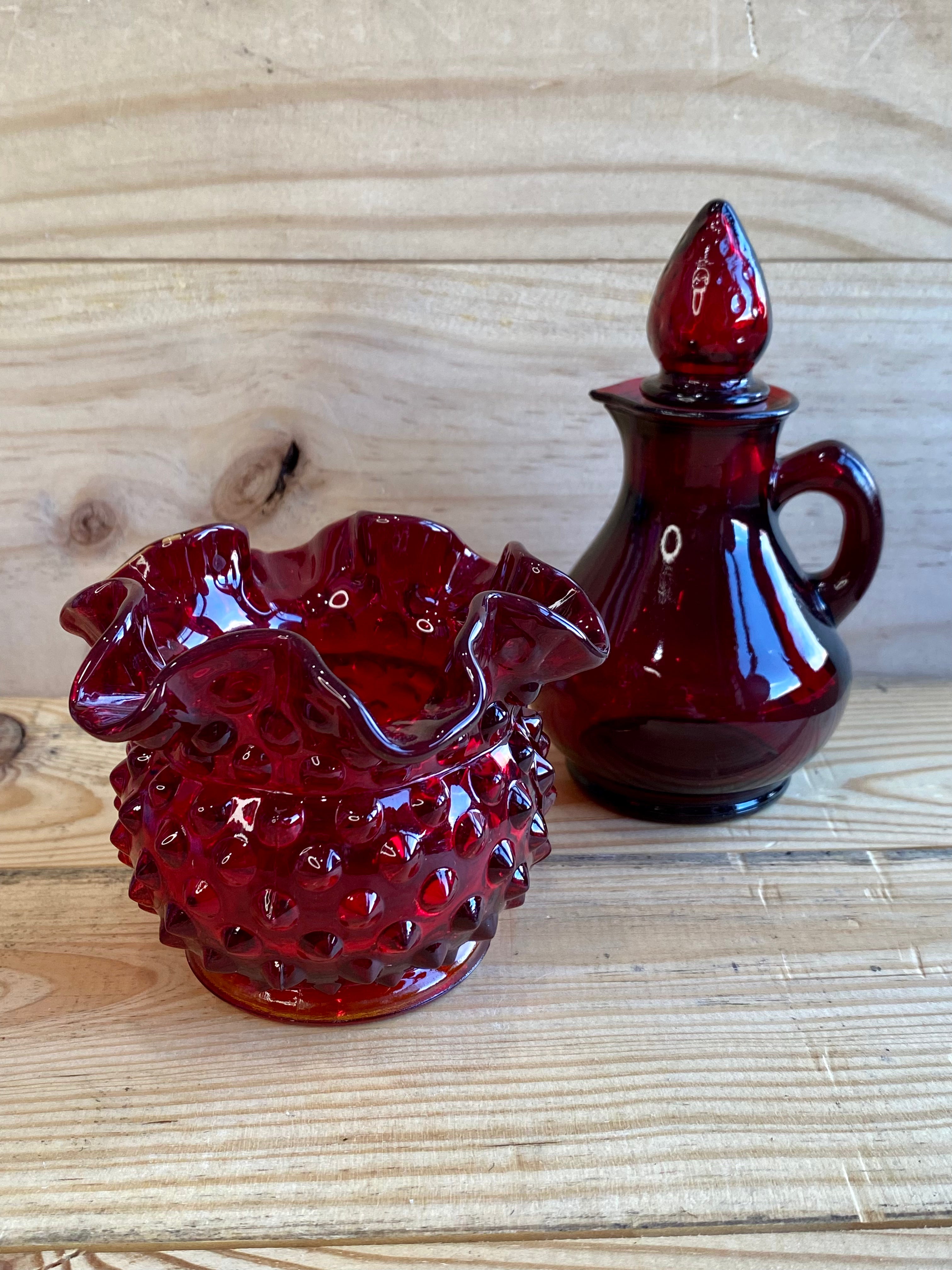 Ruby Red Glass / Fenton Mini Vase / Avon Cruet Bottle