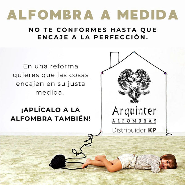 Imagen con texto informando de los beneficios de las alfombras a medida. Arquinter Alfombras